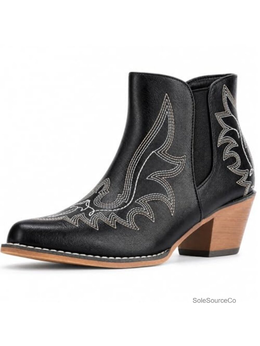 Embroidered Faux Leather Ankle Cowboy Boots Western Booties